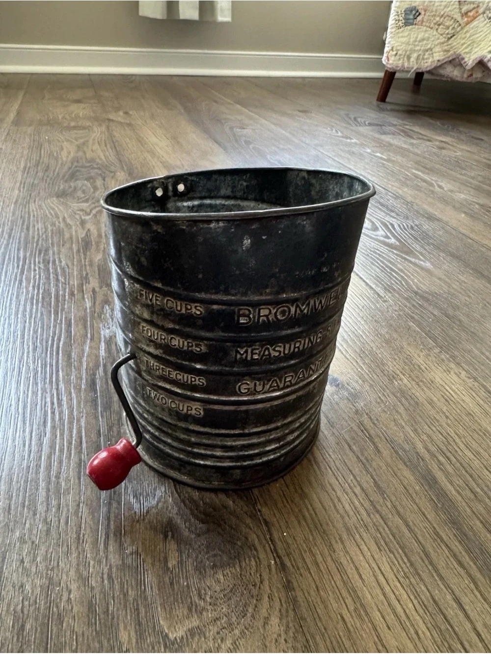 Vintage Metal Flour Sifter with Red Wooden Handle - Vintage